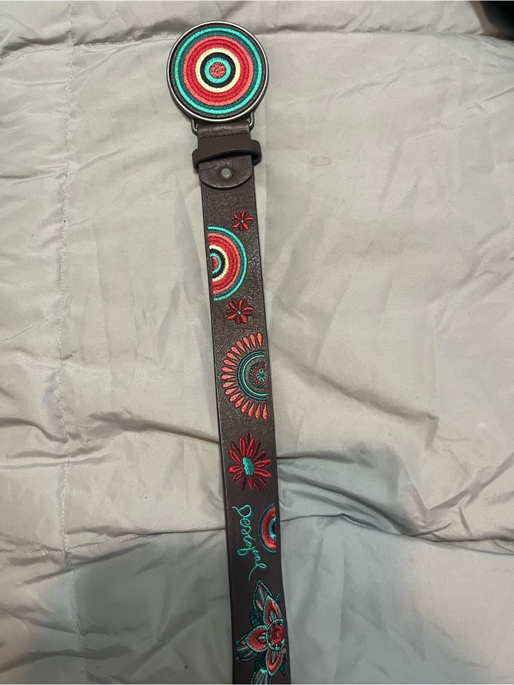 Desigual women’s brown intricate unique colorful embroidered belt - Picture 6 of 7